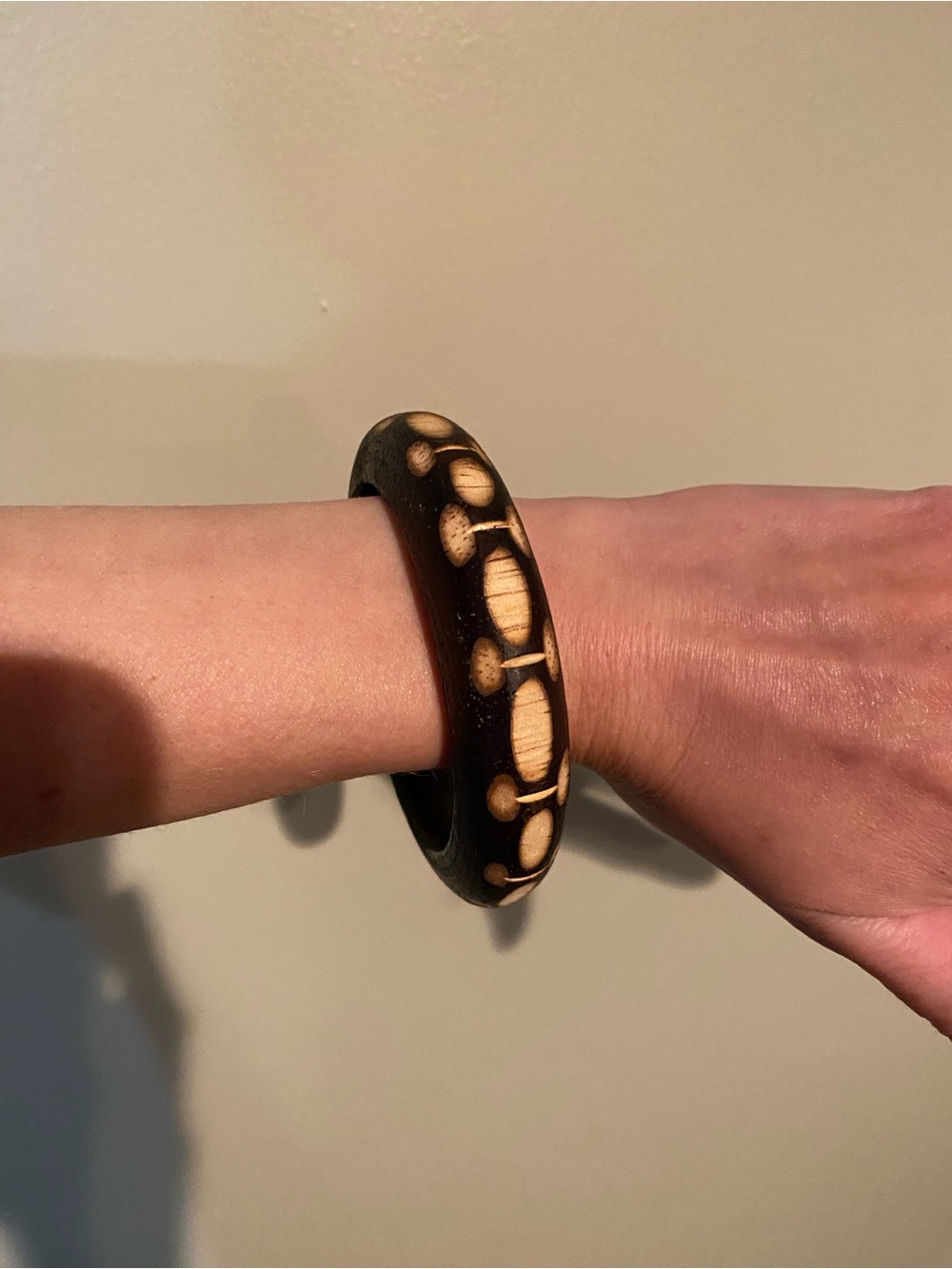 Chunky Wooden Carved Bangle Bracelet